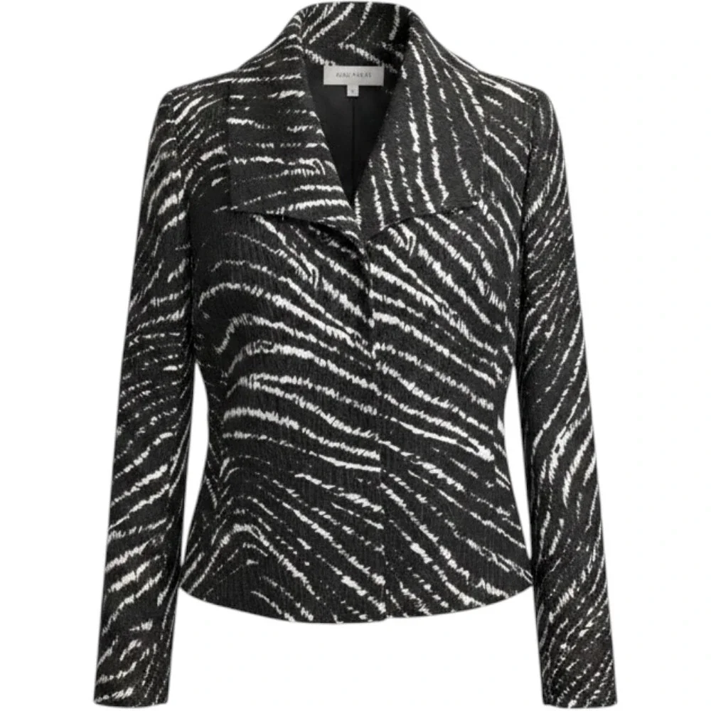Anne Klein New York Silk Wool Blazer Black White Zebra Print Jacket 12P
